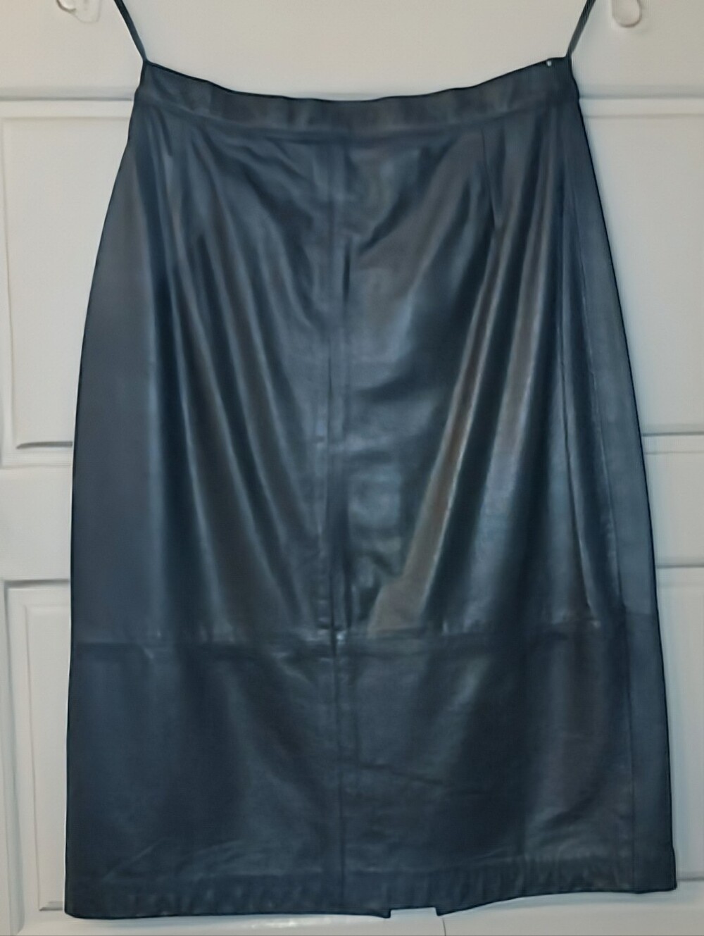 VTG Comint Black Leather Pencil Skirt High Waist Split Front Midi Size 5/6 - Picture 14 of 16